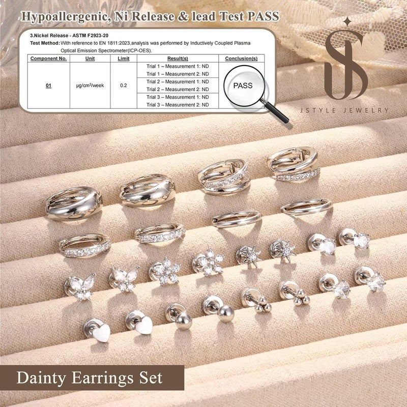 Jstyle Hypoallergenic 14K Gold Plated Stud Hoop Earrings for Women Men Surgical Stainless Steel Flat Back Earrings Small Huggie Hoops Cartilage Earring Set for Multiple Piercing Jewelry Gift for Women - Image 3
